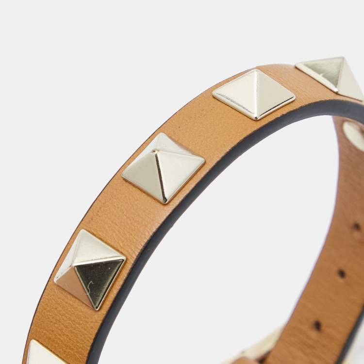Pre Owned Valentino Rockstud Leather Gold Tone Bracelet