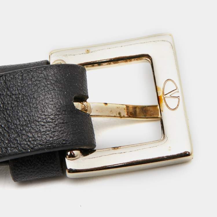 Pre Owned Valentino Rockstud Black Leather Gold Tone Bracelet