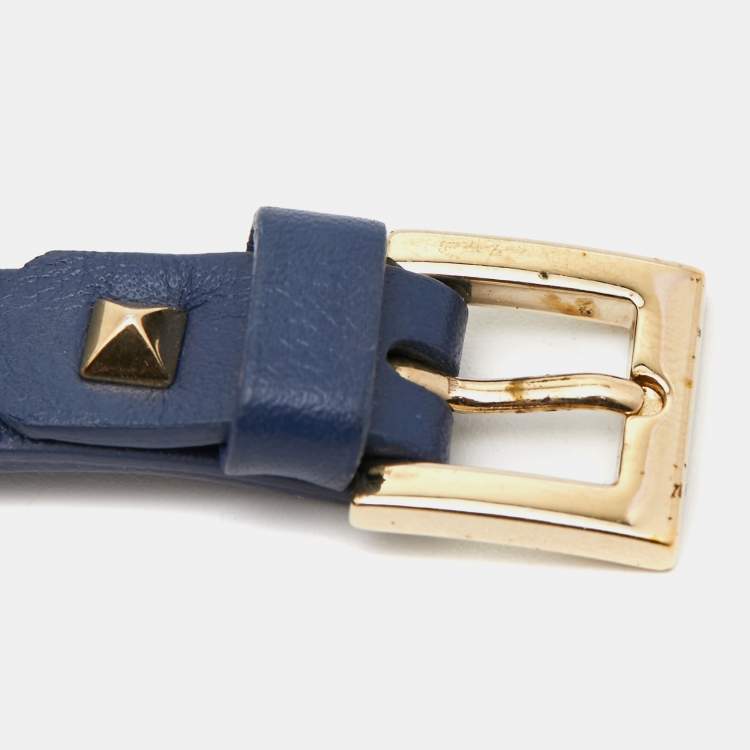 مملوكة مسبقًا Valentino Rockstud Leather Gold Tone Bracelet