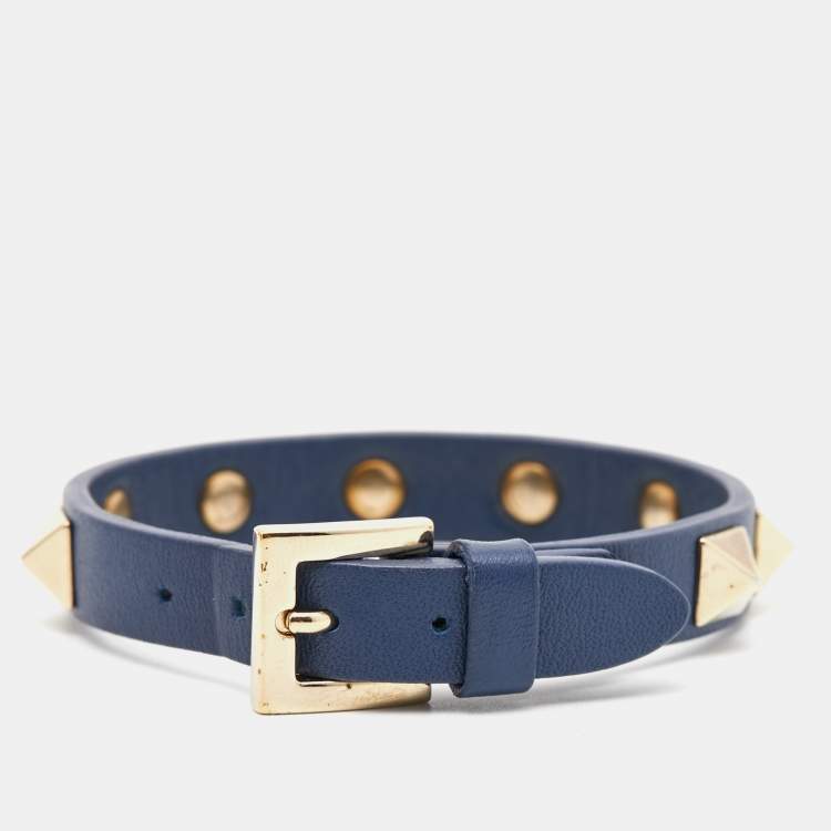 مملوكة م سبقًا Valentino Rockstud Leather Gold Tone Bracelet