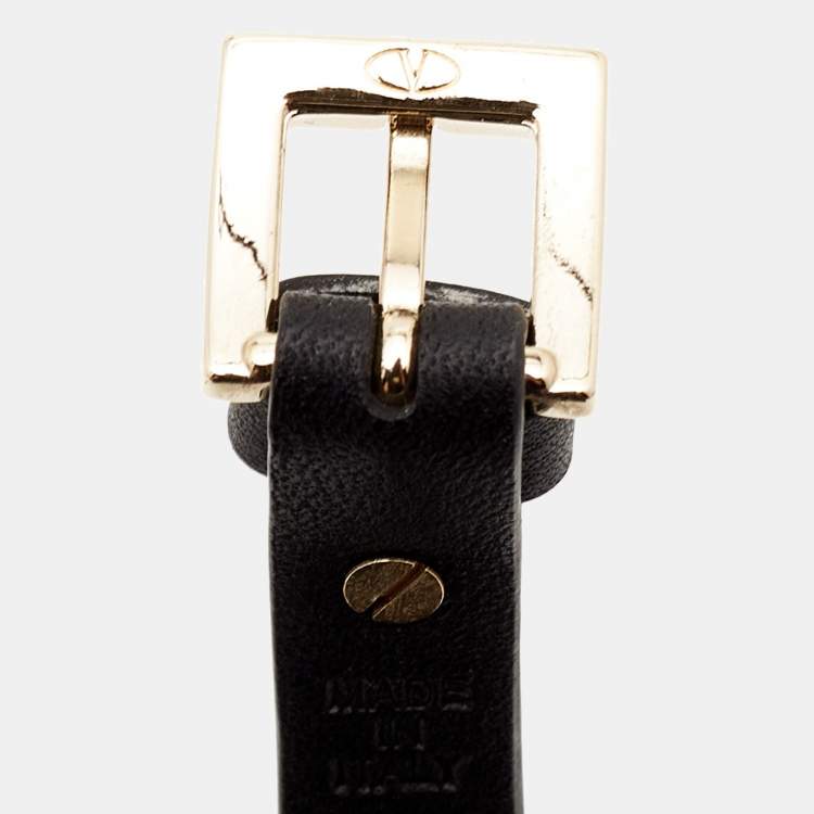 Pre Owned Valentino Rockstud Leather Gold Tone Bracelet