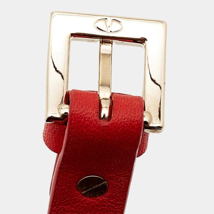Pre Owned Valentino Rockstud Leather Gold Tone Bracelet