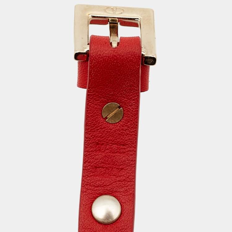 Pre Owned Valentino Rockstud Leather Gold Tone Bracelet