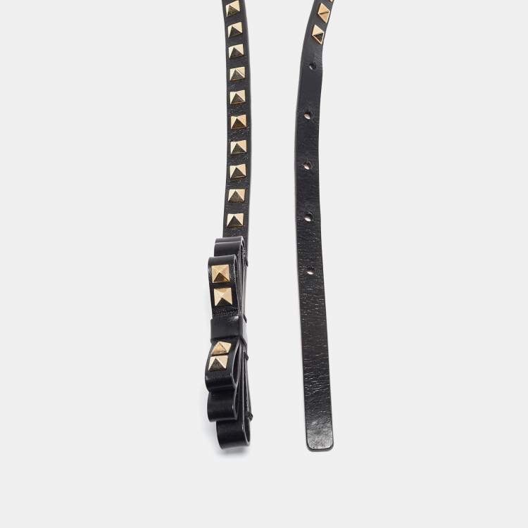 Pre Owned Valentino Black Leather Rockstud Bow Slim Waist Belt 85
