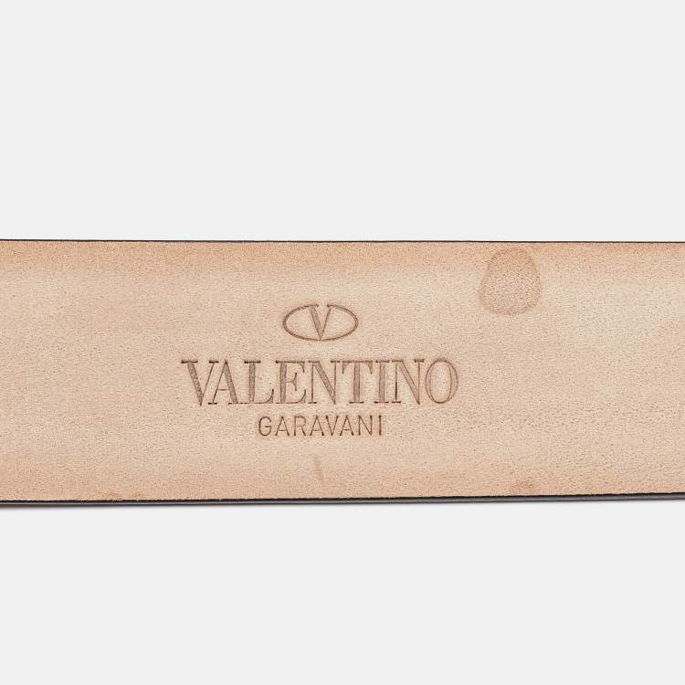 Pre Owned Valentino Red Leather VLogo Buckler Belt 95CM