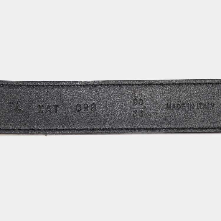 Pre Owned Valentino Gold/Black Leather Crystal Embellished V Logo Belt 90CM