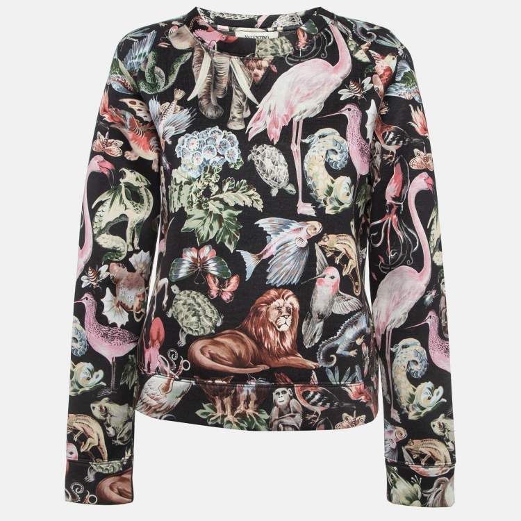 Pre Owned Valentino Black Animal Fantasy Print Neoprene Sweatshirt L