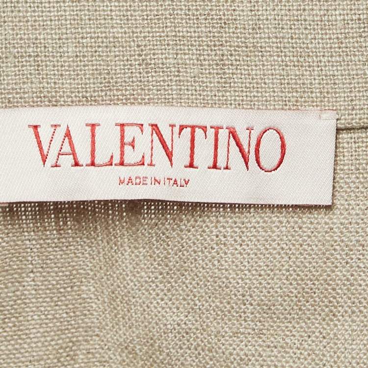 Pre Owned Valentino Beige Linen Canvas Embellished Blouse S
