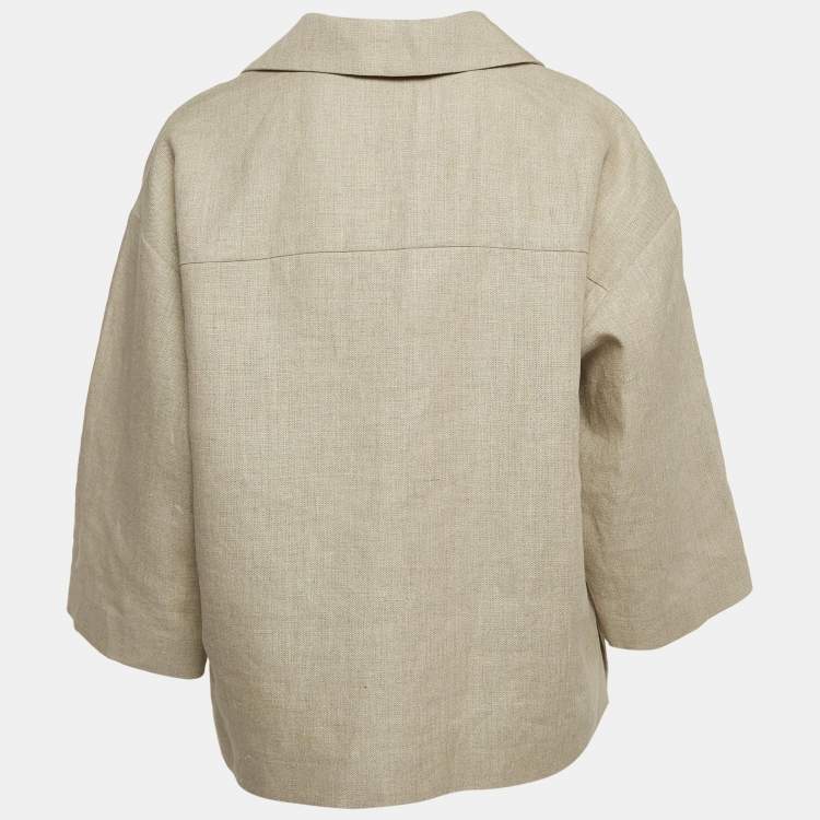 Pre Owned Valentino Beige Linen Canvas Embellished Blouse S