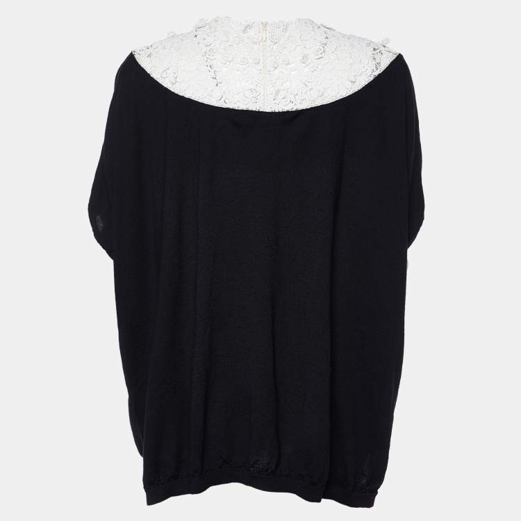 Pre Owned Valentino Black Knit & Lace Oversized Top L