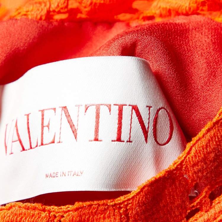 Pre Owned Valentino Orange Lace Short Dress S