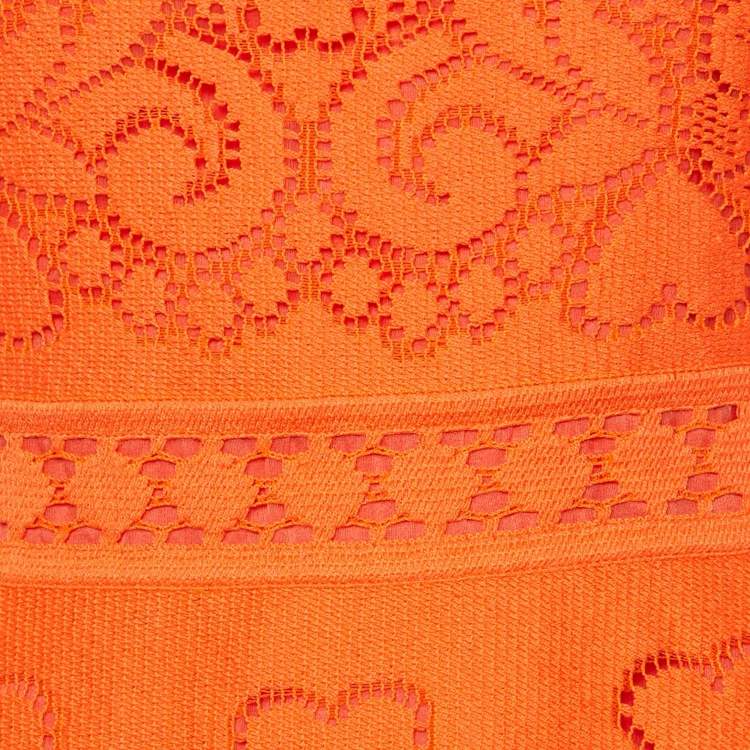 Pre Owned Valentino Orange Lace Short Dress S