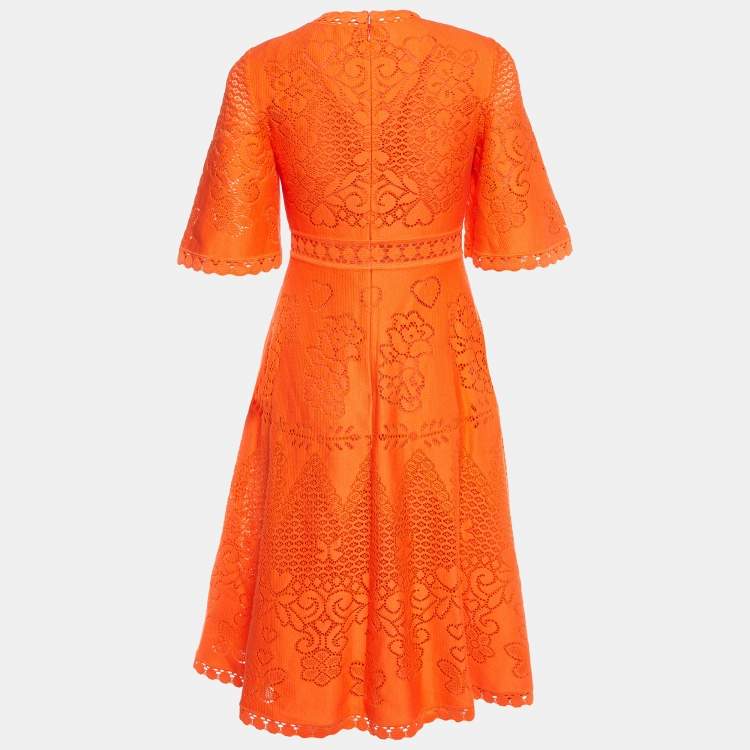 Pre Owned Valentino Orange Lace Short Dress S