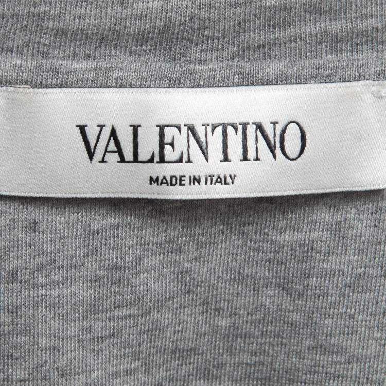 Pre Owned Valentino Grey Sequin Butterfly Applique Cotton T-Shirt S