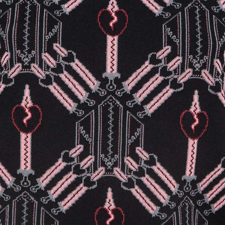 Pre Owned Valentino Black/Pink Lace Trim Knit Top M