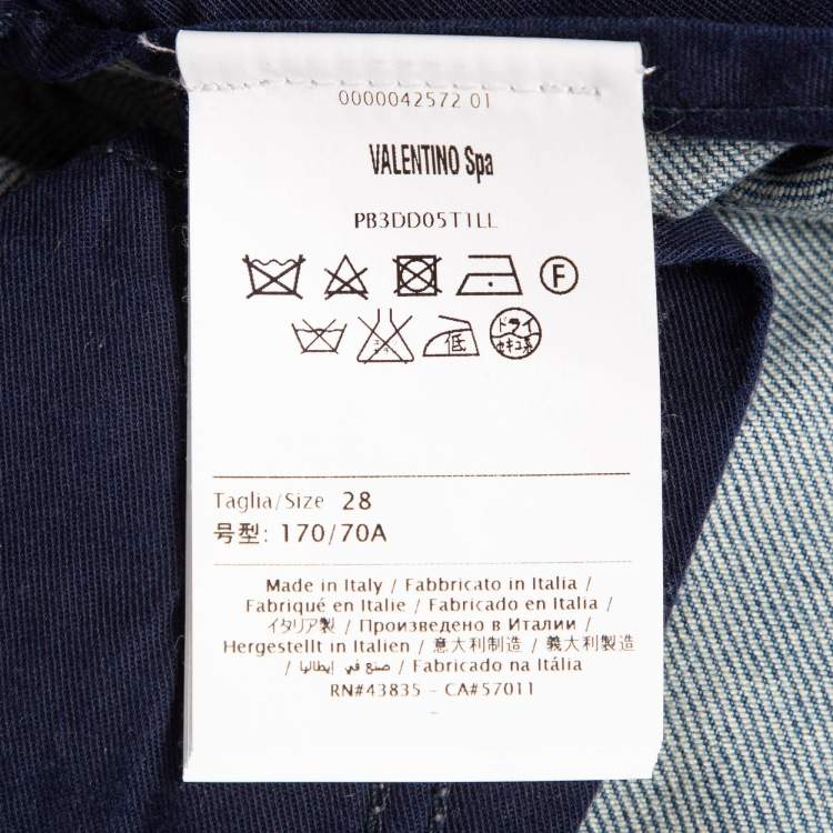 Pre Owned Valentino Blue Beaded Butterfly Applique Denim Jeans M Waist 28"