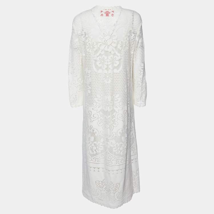 Pre Owned Valentino Cream Lace Full Sleeves Maxi Dress M