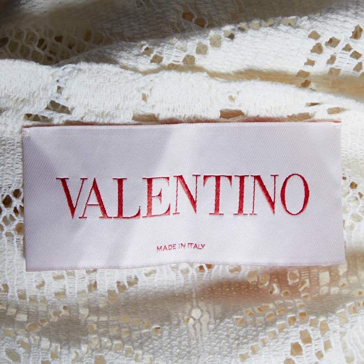 Pre Owned Valentino Cream Lace Full Sleeves Maxi Dress M