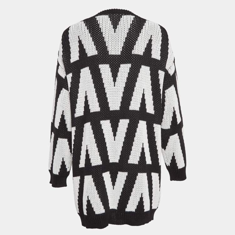 Pre Owned Valentino Black/White V Pattern Knit Optical Cardigan XS