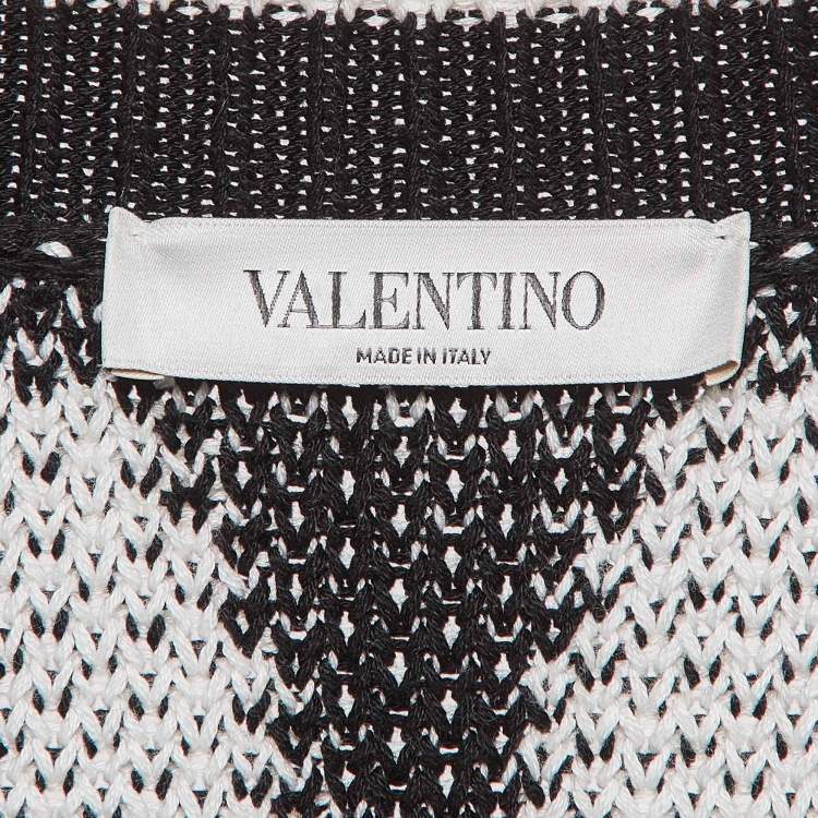 Pre Owned Valentino Black/White V Pattern Knit Optical Cardigan XS