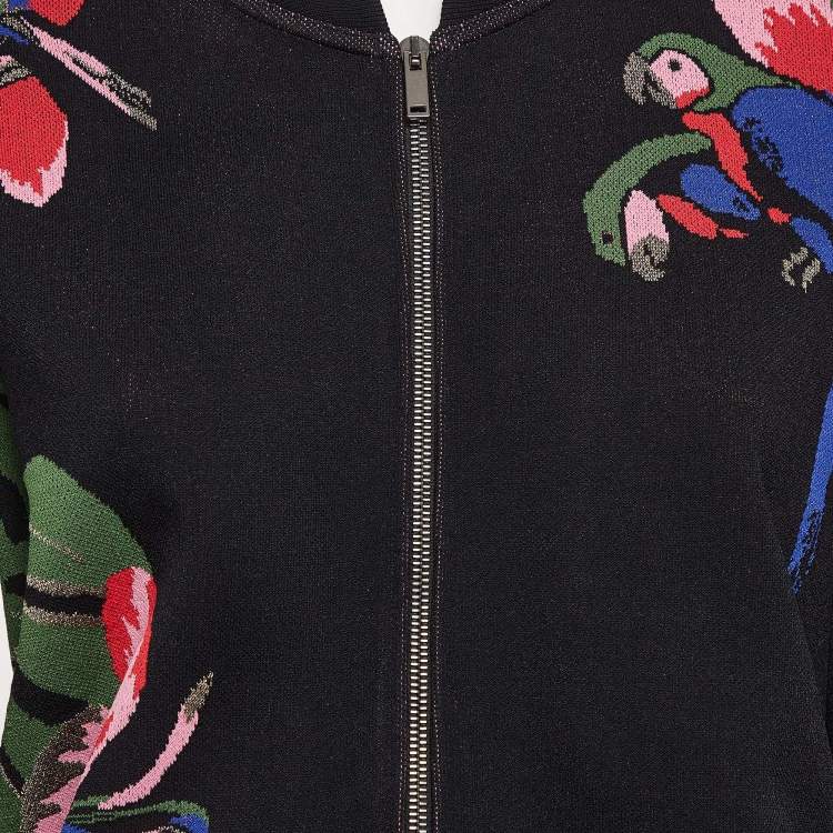 Pre Owned Valentino Black Tropical Intarsia Knitted Bomber Jacket L