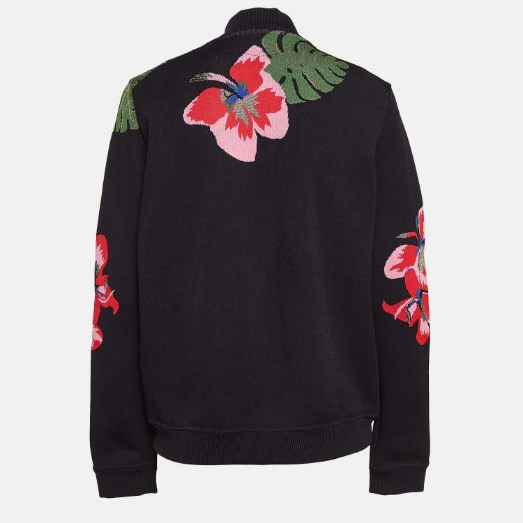 Pre Owned Valentino Black Tropical Intarsia Knitted Bomber Jacket L