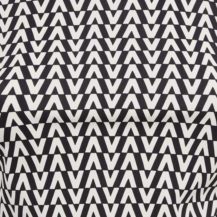 Pre Owned Valentino Black/White V Optical Print Jersey Top XS