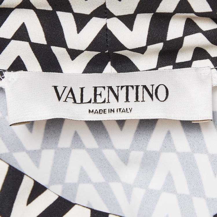 Pre Owned Valentino Black/White V Optical Print Jersey Top XS