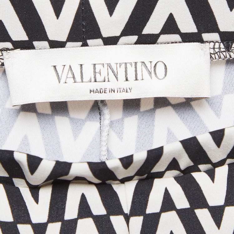 Pre Owned Valentino White/Black V Optical Print Jersey Leggings XS