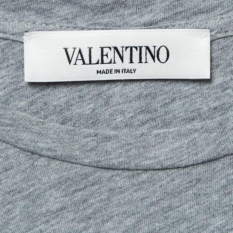 Pre Owned Valentino Grey Embellished/Printed Jersey T-shirt XS