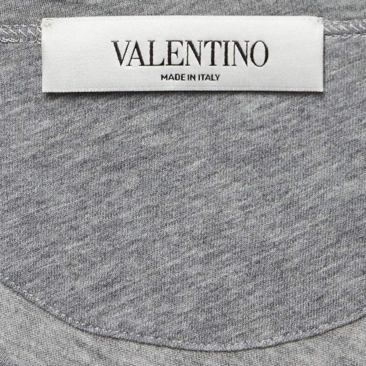 مملوكة مسبقًا Valentino Grey Embellished Cotton Knit Round Neck T-Shirt S