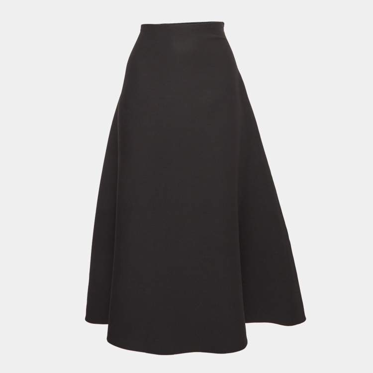 Pre Owned Valentino Black Virgin Wool & Silk Midi Skirt M