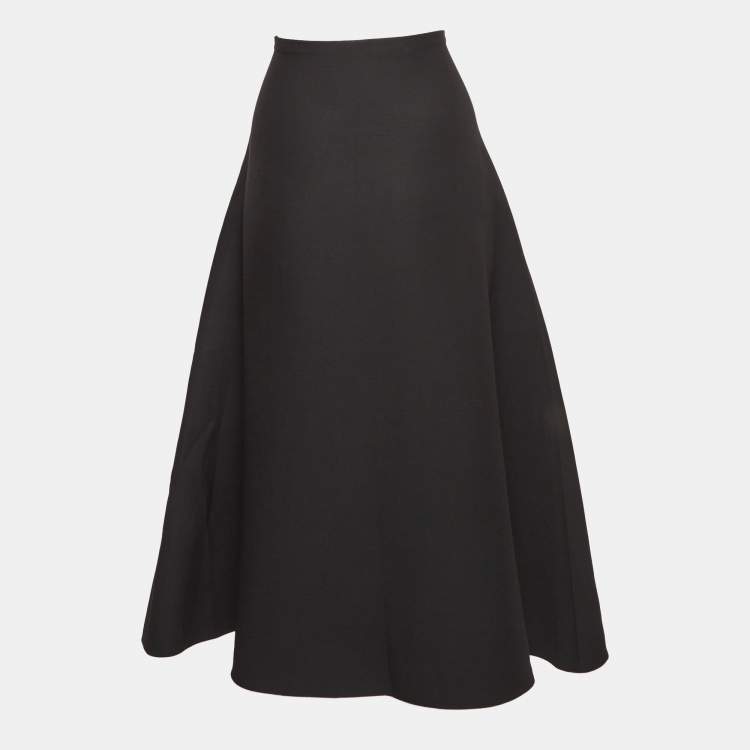 Pre Owned Valentino Black Virgin Wool & Silk Midi Skirt M