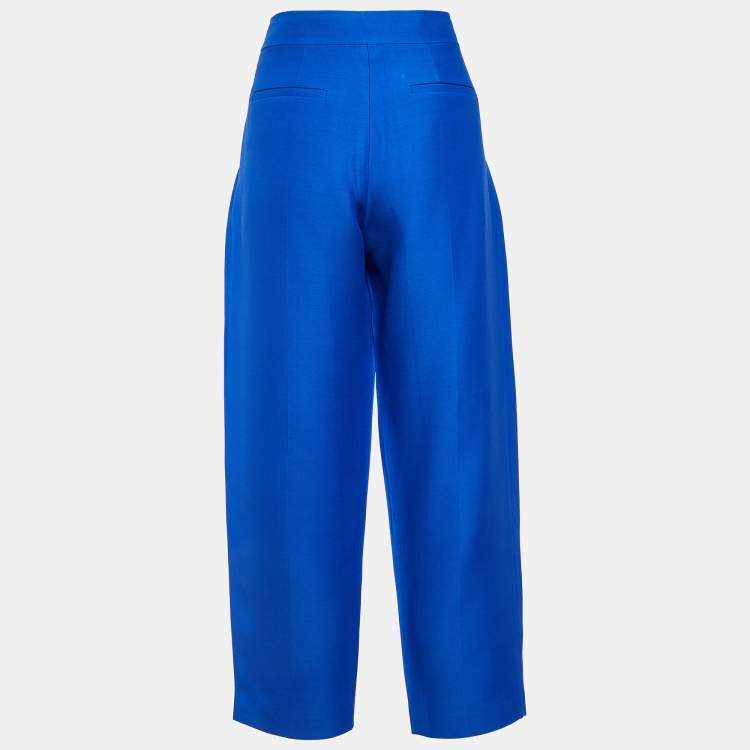 Pre Owned Valentino Blue Wool & Silk Pleated Tapered Trousers M