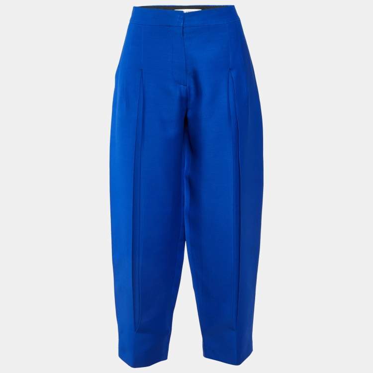 Pre Owned Valentino Blue Wool & Silk Pleated Tapered Trousers M