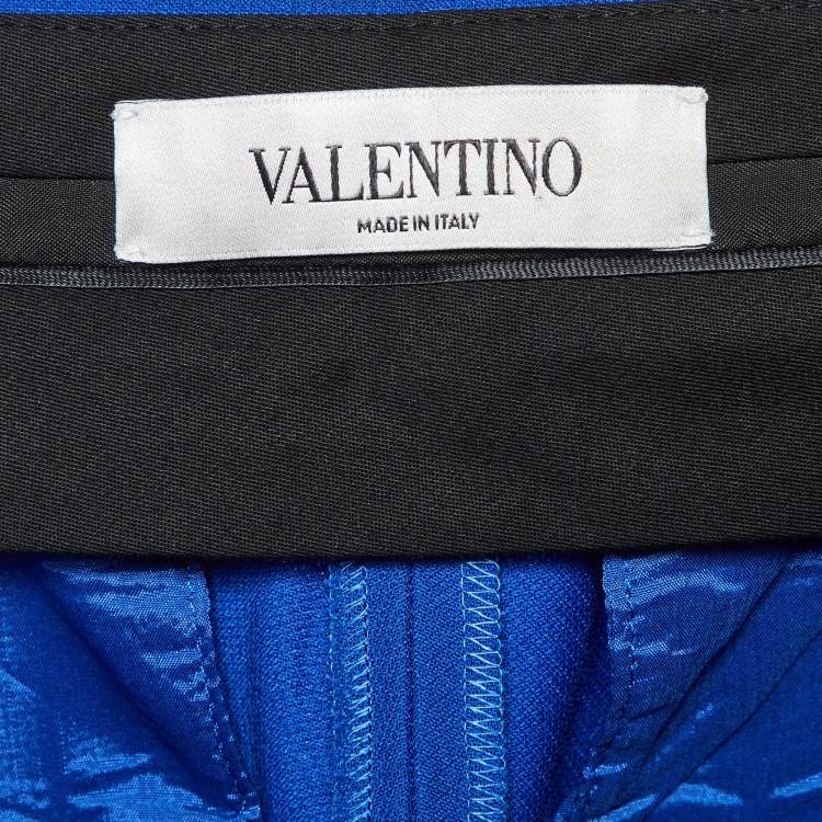Pre Owned Valentino Blue Wool & Silk Pleated Tapered Trousers M