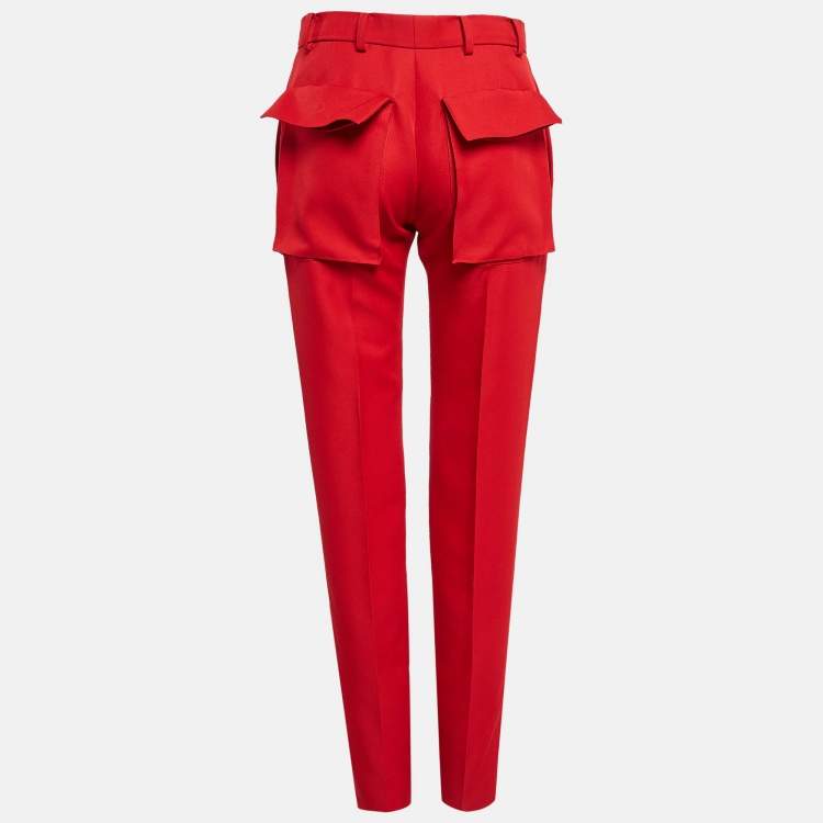 Pre Owned Valentino Red Gabardine Straight-Leg Trousers S
