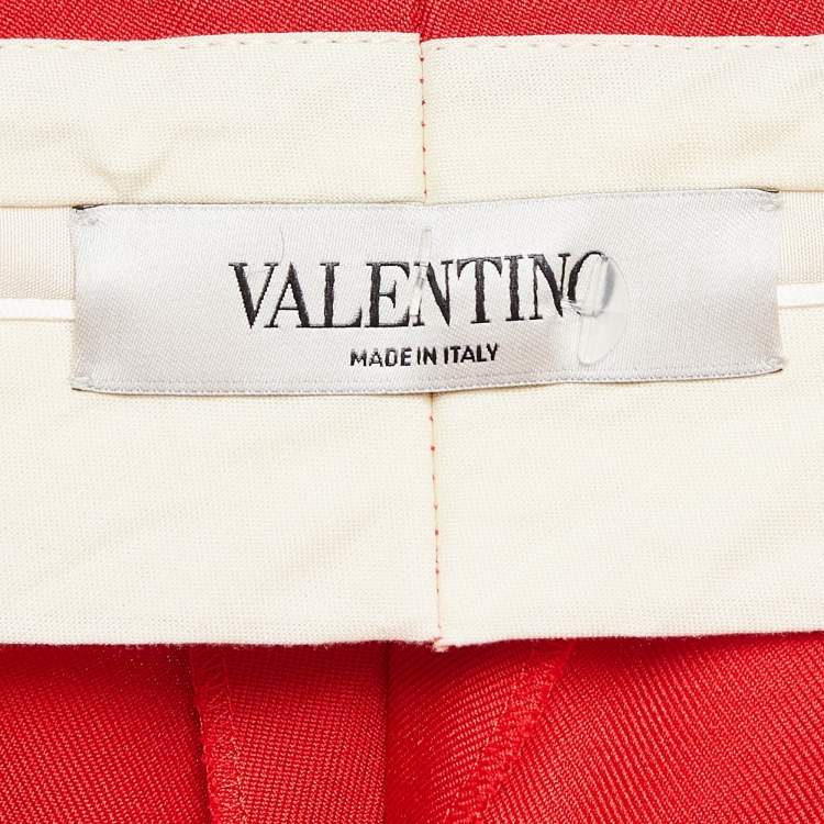 Pre Owned Valentino Red Gabardine Straight-Leg Trousers S