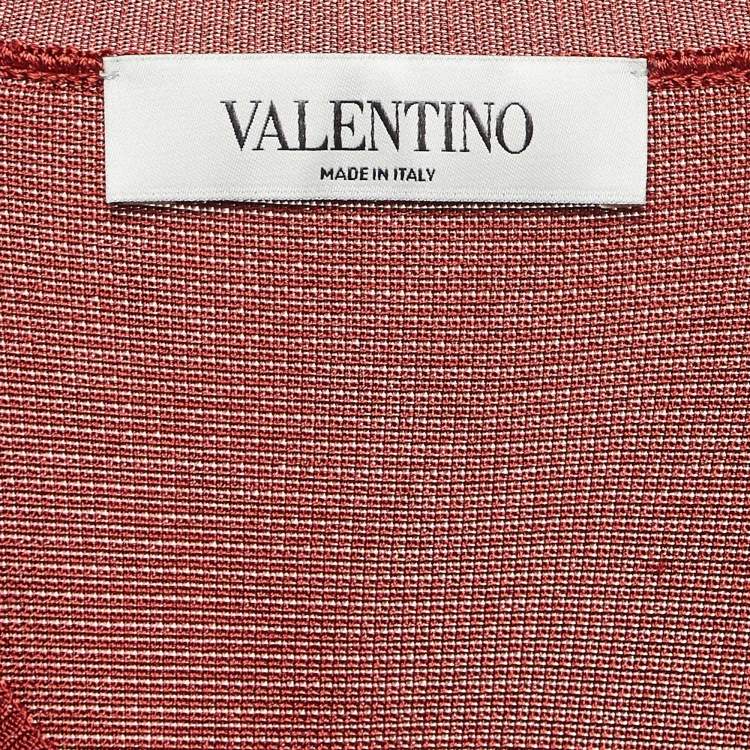 Pre Owned Valentino Red Ostrich Feather Trim Knit V-Neck Sweatshirt S