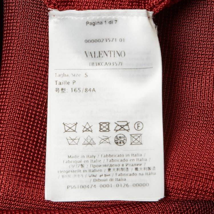 Pre Owned Valentino Red Ostrich Feather Trim Knit V-Neck Sweatshirt S