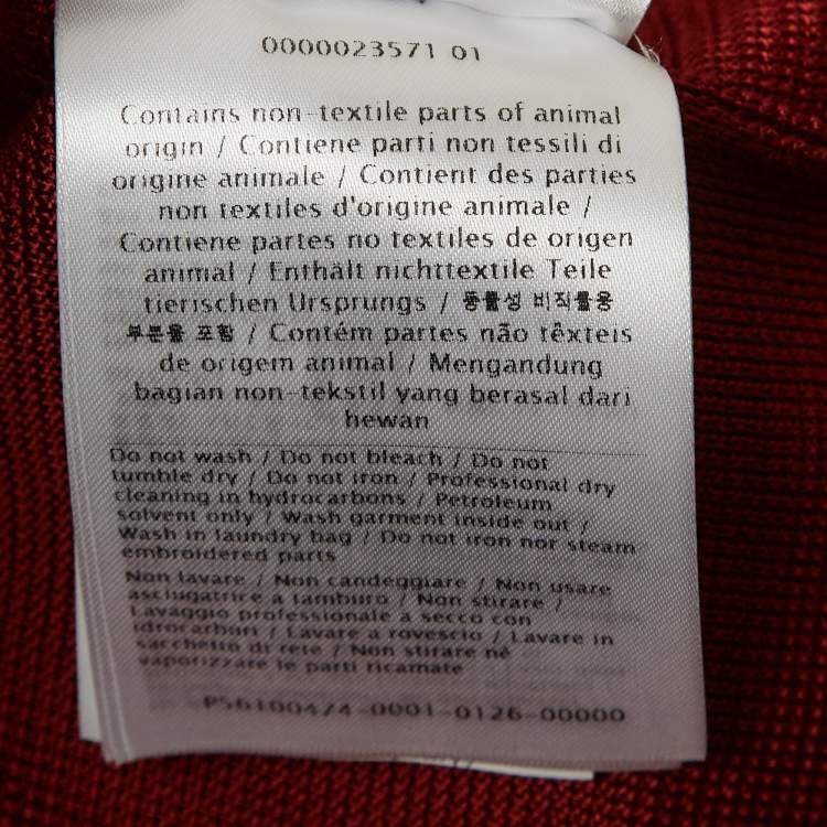 Pre Owned Valentino Red Ostrich Feather Trim Knit V-Neck Sweatshirt S