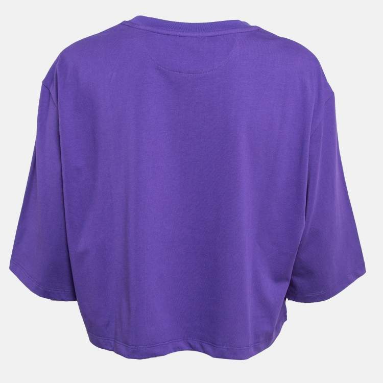 Pre Owned Valentino Purple Sequin Embroidered Jersey Oversized Crop T-Shirt M