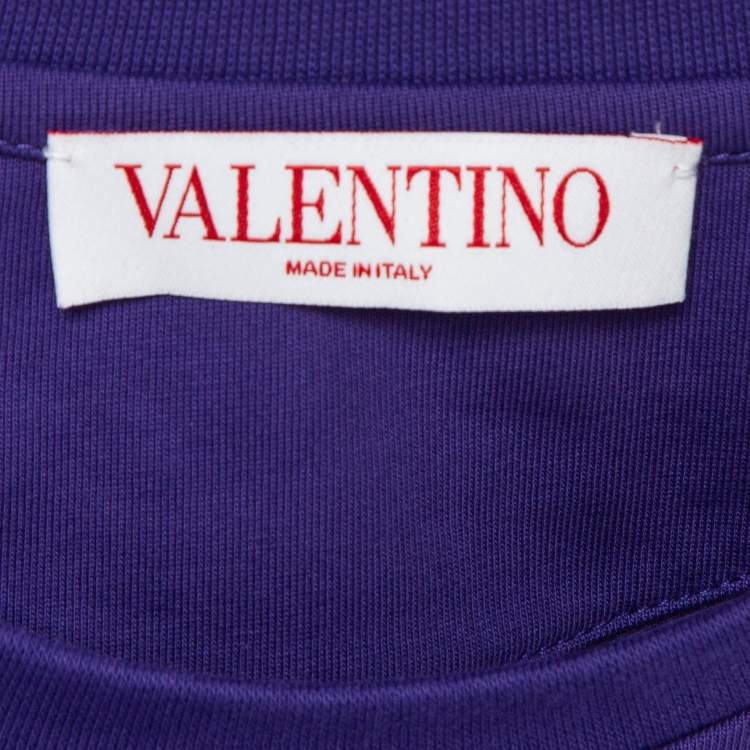 Pre Owned Valentino Purple Sequin Embroidered Jersey Oversized Crop T-Shirt M
