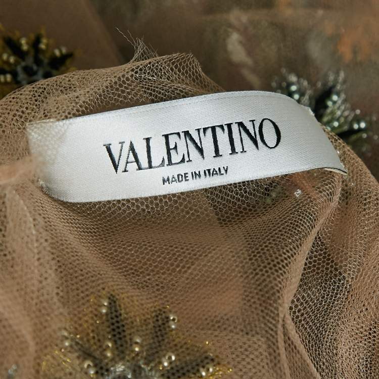 مملوكة مسبقًا Valentino Beige Butterfly Embroidered Mesh Sheer Top S