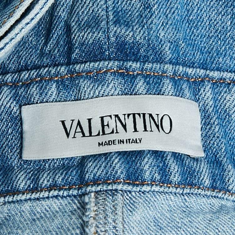 Pre Owned Valentino Blue Washed Denim Butterfly Applique Dungaree M