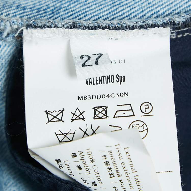 Pre Owned Valentino Blue Washed Denim Butterfly Applique Dungaree M