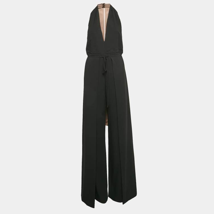 Pre Owned Valentino Black Crepe Tie-Up Halter Neck Backless Jumpsuit S