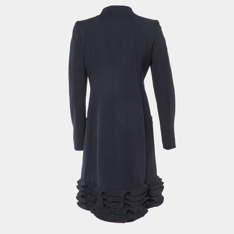 Pre Owned Valentino Black Virgin Wool Ruffled Hem Short Dress M