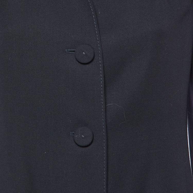 Pre Owned Valentino Black Virgin Wool Ruffled Hem Short Dress M