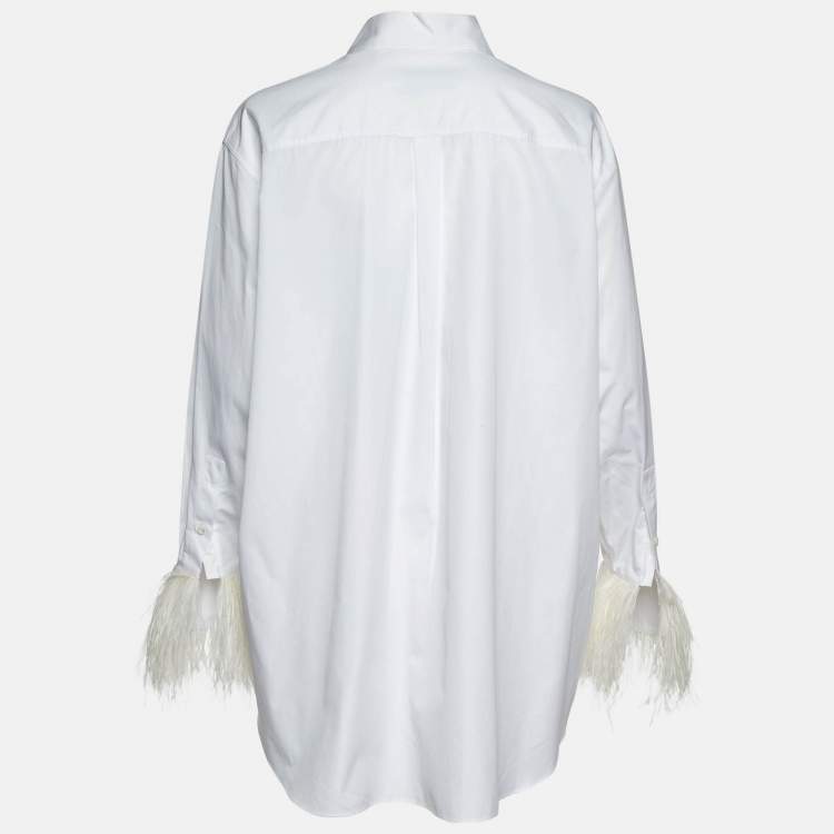 Pre Owned Valentino White Cotton Feather Cuff Trim Button Front Shirt L